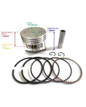 Piston Assy w/ Ring Set Oversize 025 57.25MM 13102-ZE0-010 replaces Honda GX110 WD WB WA20 F401 4HP Lawnmower Engine