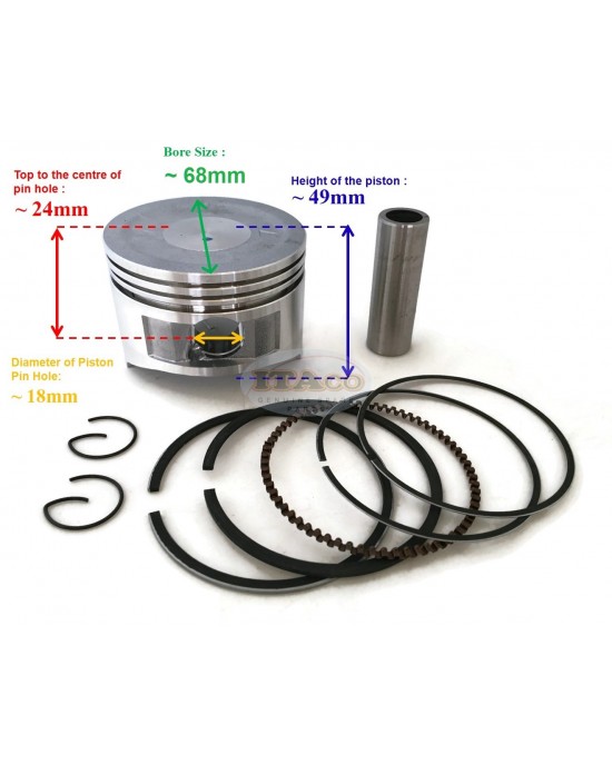 Piston Kit Ring Set Pin & Clip For Honda GX200 EB3000 EM2500 FR750 HS724 and 6.5HP Engine 68MM 13101-ZL0-010/000, 13101-Z0T-800