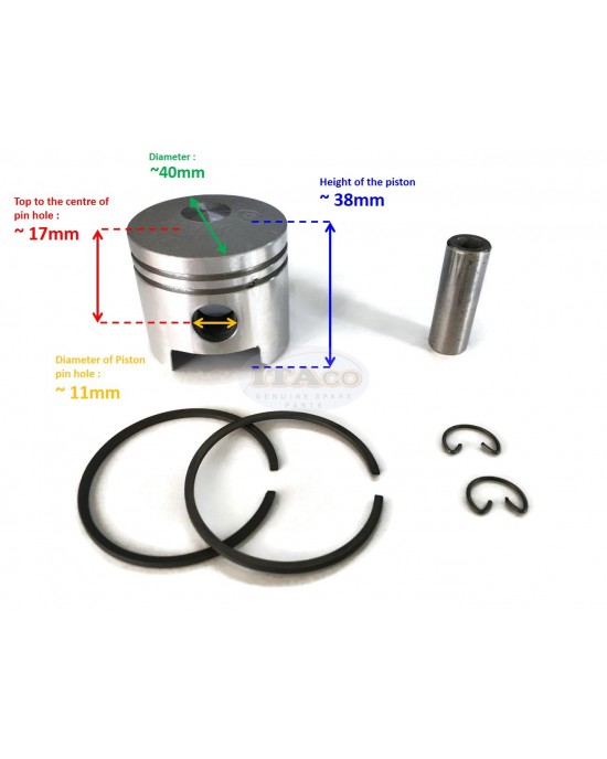 Piston Kit Assy #13001-2083 Ring Set, Clip, Pin Kit fit KAWASAKI TD40 Brush Cutter 40MM Grasscutter Motor Engine