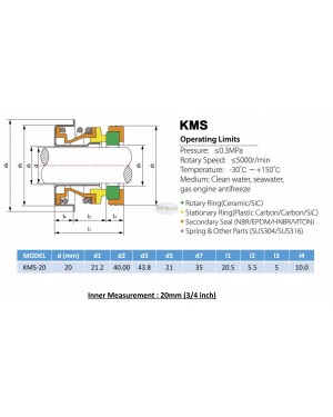 Mechanical Water Pump Shaft Seal Kit KATO 3/4" KMS 20 Blower Diving Circulating Rotary Ring Plastic Carbon SiC TC Spring Stationary Cermaic Seal Engine