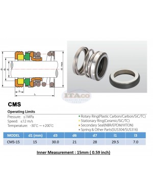 Mechanical Water Pump Shaft Seal Kit WIN 15MM Blower Diving Circulating TS560A Rotary Ring Plastic Carbon SiC TC Spring Stationary Ring Cermaic Seal CMS Engine