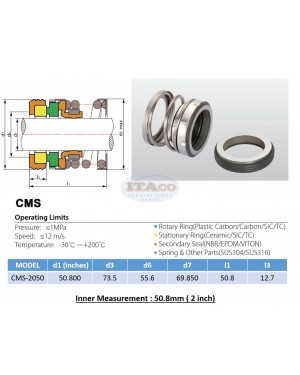 Mechanical Water Pump Seal WIN 2" 2 inch " 50.8 MM Blower Diving Circulating TS560A Rotary Ring Plastic Carbon SiC TC Spring Stationary Ring Cermaic Seal CMS Engine